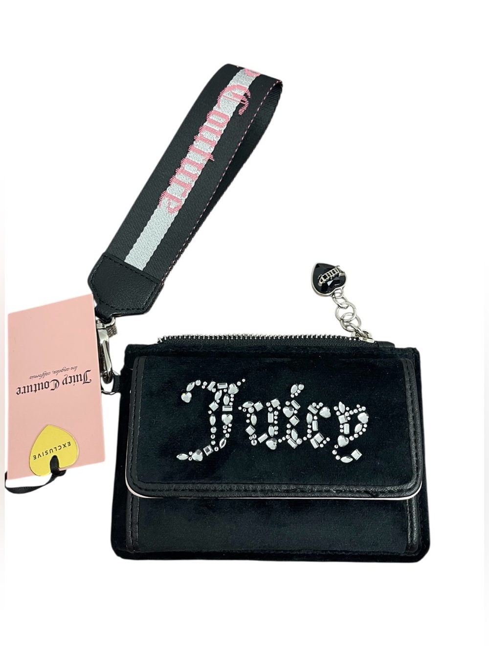 Juicy Couture Black Wristlet Wallet with Crystal 'Juicy' Logo